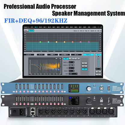 DP48X Processador de Áudio Digital Profissional 4 Entradas 8 Saídas Processador Drive Rack com RIR DEQ Sistema de Gerenciamento de Alto-falantes 192KHZ