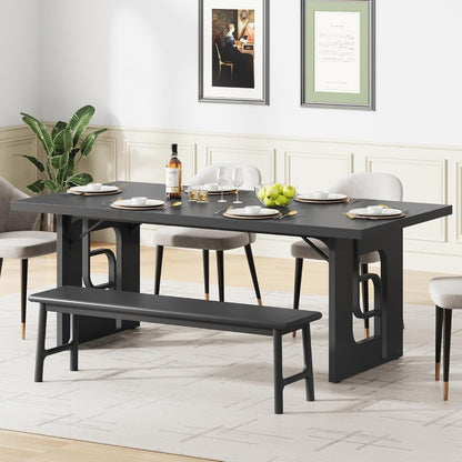 71 inch Large Dining Table for 6-8, Modern Rectangular Kitchen Table, Dinner Table Furniture with Metal Legs for Dining Room