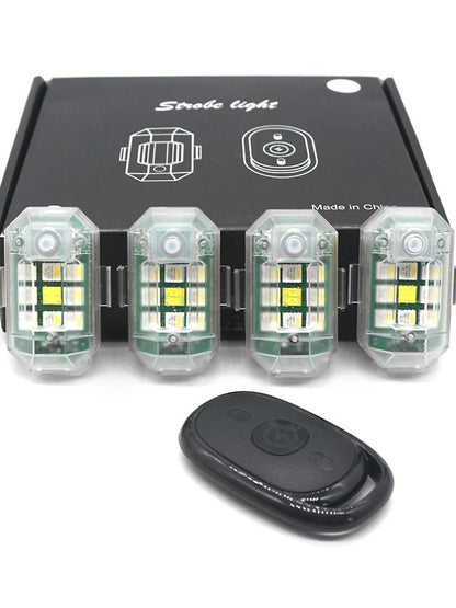 2/4PC Wireless LED Strobe Light Remote Control Warning Lamp Flash Indicator Anti-collision For Car Auto Motorcycle Drone Cruise