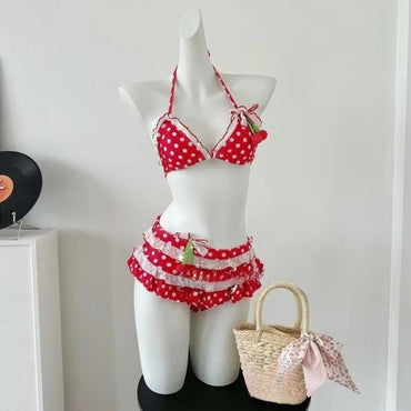Swimsuits Vintage 2000s Crop Top Y2k Women Clothing Kawaii Swimwear Bow Bandage Sexy Summer Bikini Sets Harajuku Camisole Girl