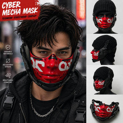 Cyberpunk Half Face Mask Mecha Style Halloween Cosplay Mask Adjustable Straps Breathable Comfort Tactical Streetwear Motorcycle