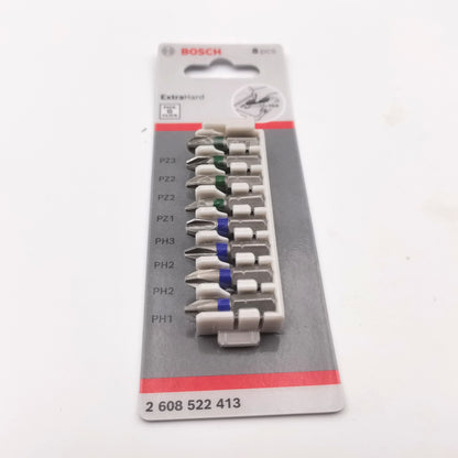 Bosch 2608522413 Brocas de Impacto Combinação PH1/2/3PZ2/3 25MM Extra Duras Kit de 8 Peças Acessórios para Ferramentas de Parafusadeira