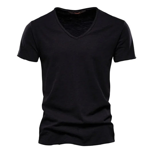Plain Cotton Gym T-shirt Men Summer Fitness Clothing V-Neck Short Sleeve T shirt Slim Fit Tshirt Bodybuilding Workout Tees Tops
