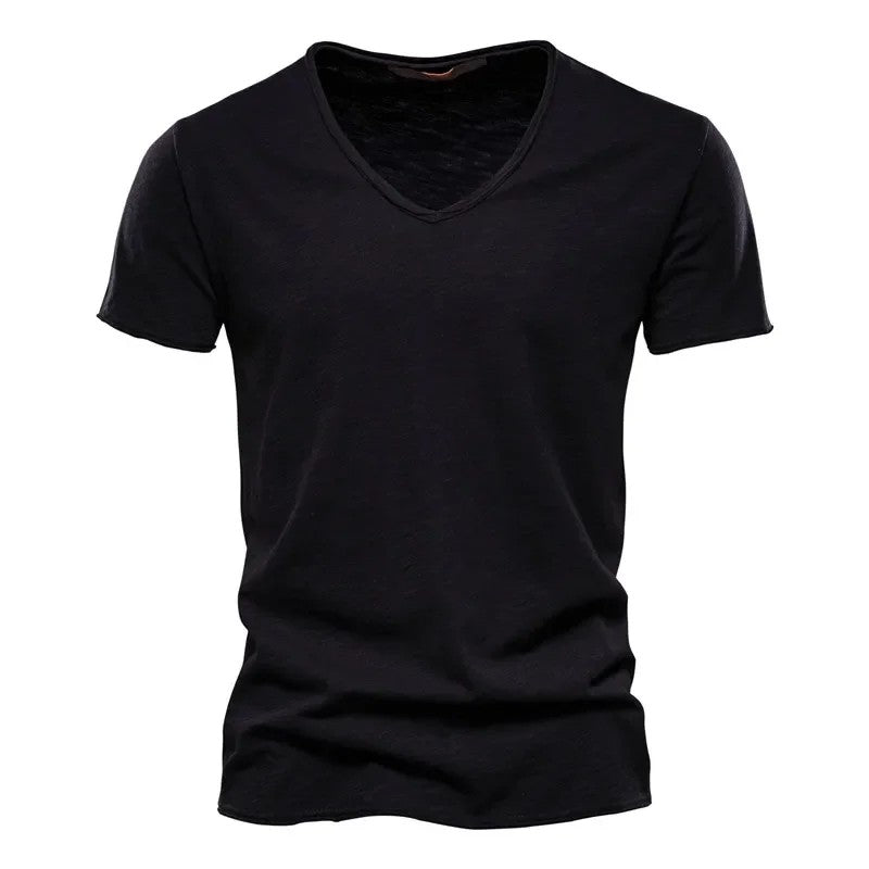 Plain Cotton Gym T-shirt Men Summer Fitness Clothing V-Neck Short Sleeve T shirt Slim Fit Tshirt Bodybuilding Workout Tees Tops