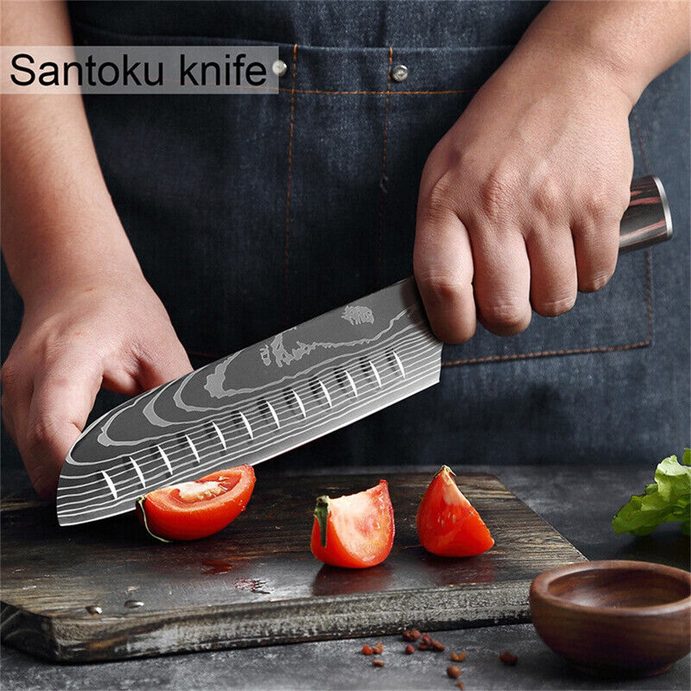 Faca de Chef ZENG Conjunto de Facas de Cozinha em Aço Inoxidável Padrão Aço Damasco Cutelo Fatiador Frutas Santoku Faca de Chef Ferramenta de Cozinha