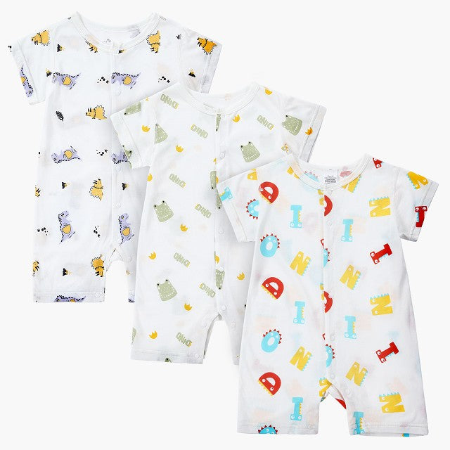 MICHLEY 3pcs Baby Short-Sleeve Rompers Long-Sleeve Jumpsuit Bodysuit Soft White Cartoon Infant Clothes Overalls  For Boys Girls