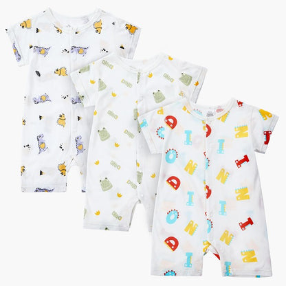 MICHLEY 3pcs Baby Short-Sleeve Rompers Long-Sleeve Jumpsuit Bodysuit Soft White Cartoon Infant Clothes Overalls  For Boys Girls