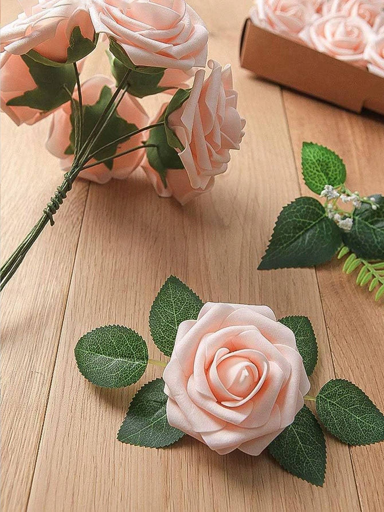 25pcs Artificial Roses, Green Gradient Artificial Rose Set - DIY Wedding Bouquet, Suitable For Wedding, Cake, Party Decoration