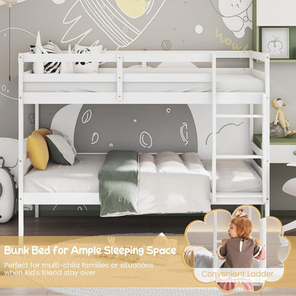 Beliche de Madeira Maciça Branca Twin Over Twin com Escada Resistente e Grades de Proteção de 12 Polegadas, Cama de Madeira Tamanho Twin F