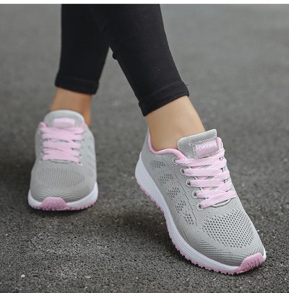 Women's Sneaker 2025 New Fashion Breathable Trainers Comfortable Sneakers Mesh Fabric Lace Up Women's Tennis Shoes For Women
