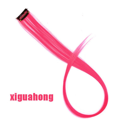 Todas as extensões de cabelo liso longo colorido peça de cabelo com clipe mecha de cabelo arco-íris rosa sintético em clipes