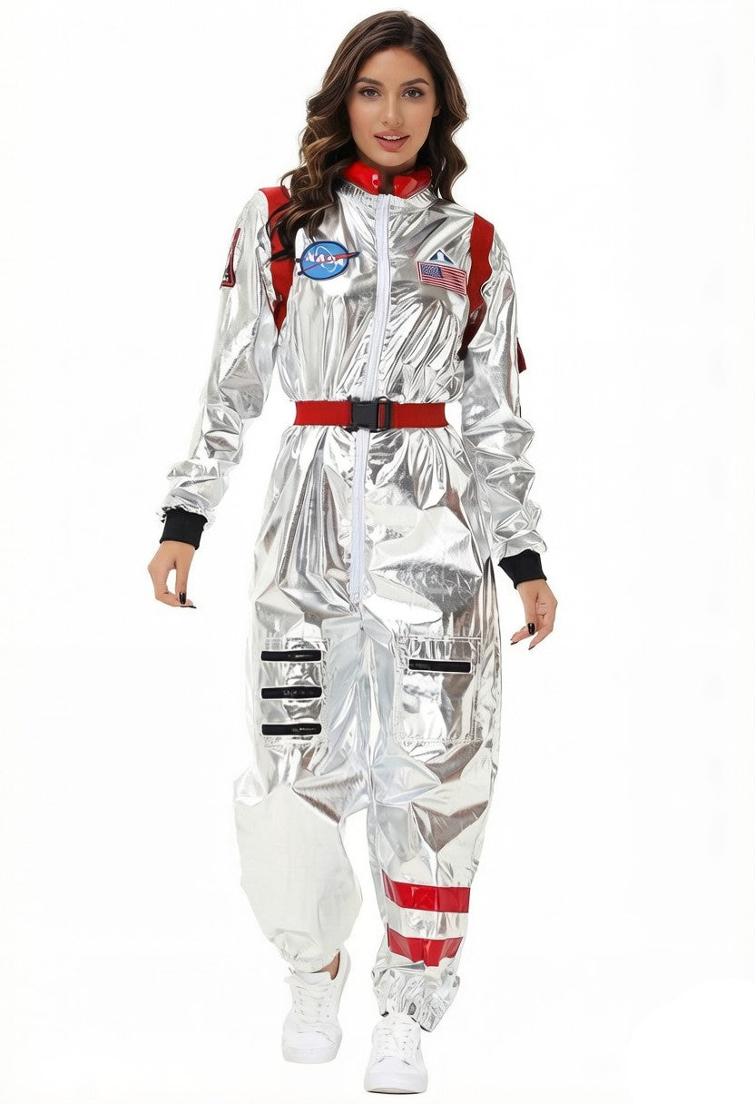 Adult Silver Astronaut Costume Men Women Spaceman Suit Space Jumpsuit Halloween Cosplay Party Dress Up