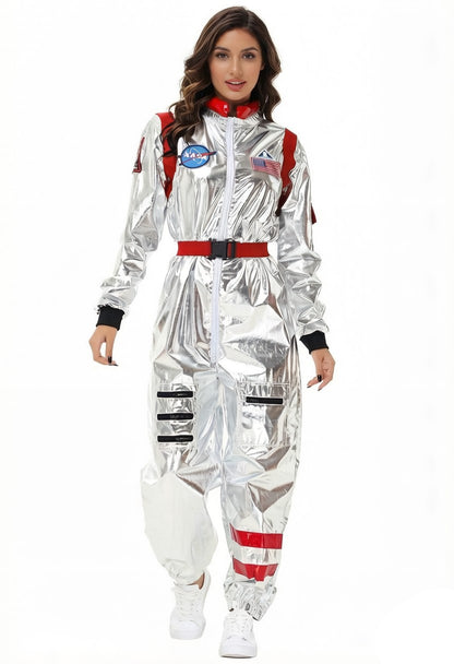 Adult Silver Astronaut Costume Men Women Spaceman Suit Space Jumpsuit Halloween Cosplay Party Dress Up