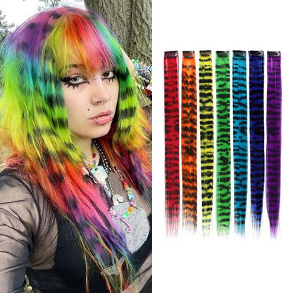 7 pçs/conjunto extensões de cabelo de pena de 18 polegadas clipes de cabelo invisíveis fibra sintética textura listrada uniforme acessórios de cabelo para festa