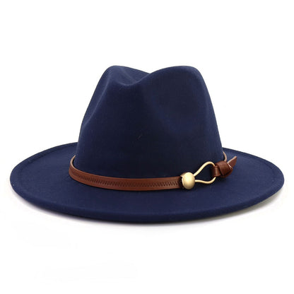 New Brown Belt Buckle Jazz Fedora Hat Autumn Winter Women Men Party Church Top Hat Wide Brim Sun Hat Felt Panama Cap