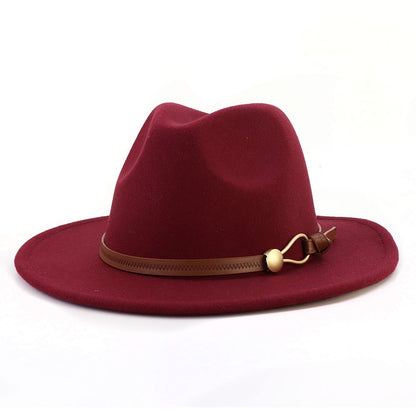 New Brown Belt Buckle Jazz Fedora Hat Autumn Winter Women Men Party Church Top Hat Wide Brim Sun Hat Felt Panama Cap