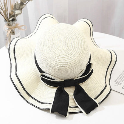 Beach HatJapanese Everything Hairy Edge Straw Hat Female Summer dome  Top Outing Sun Hat Small Fresh Bow Sun Shade Beach Hat