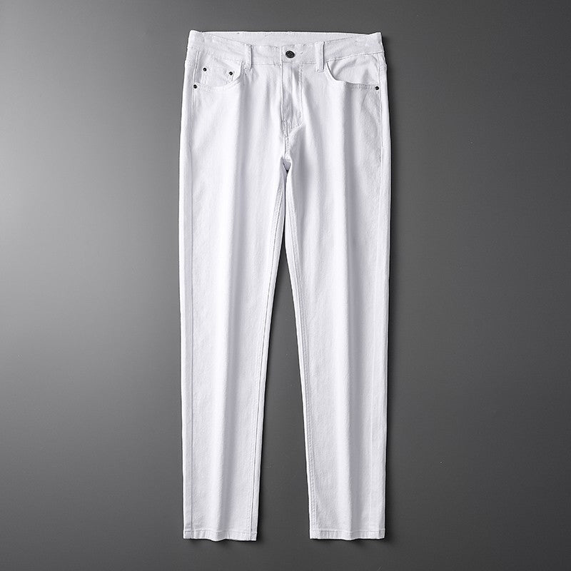 Cotton White Jeans Men's Elastic Soft Comfortable Business Casual Trousers Fashion Korean Fit Straight Spring Autumn Denim Pants