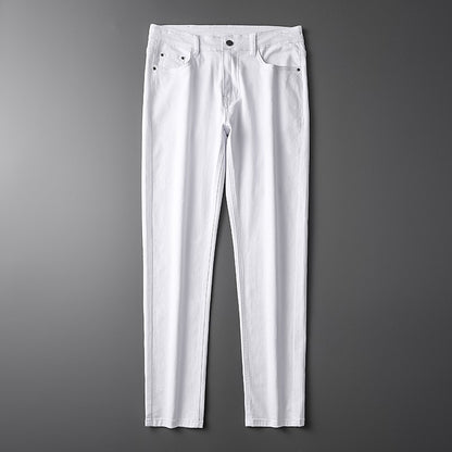 Cotton White Jeans Men's Elastic Soft Comfortable Business Casual Trousers Fashion Korean Fit Straight Spring Autumn Denim Pants