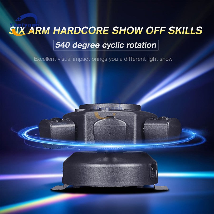 150W RGBW 4-in-1 6 Arm Moving Head Dye Bee Eye Effect Light DMX512 Remote Control DJ Disco Bar Birthday Party Christmas Stage