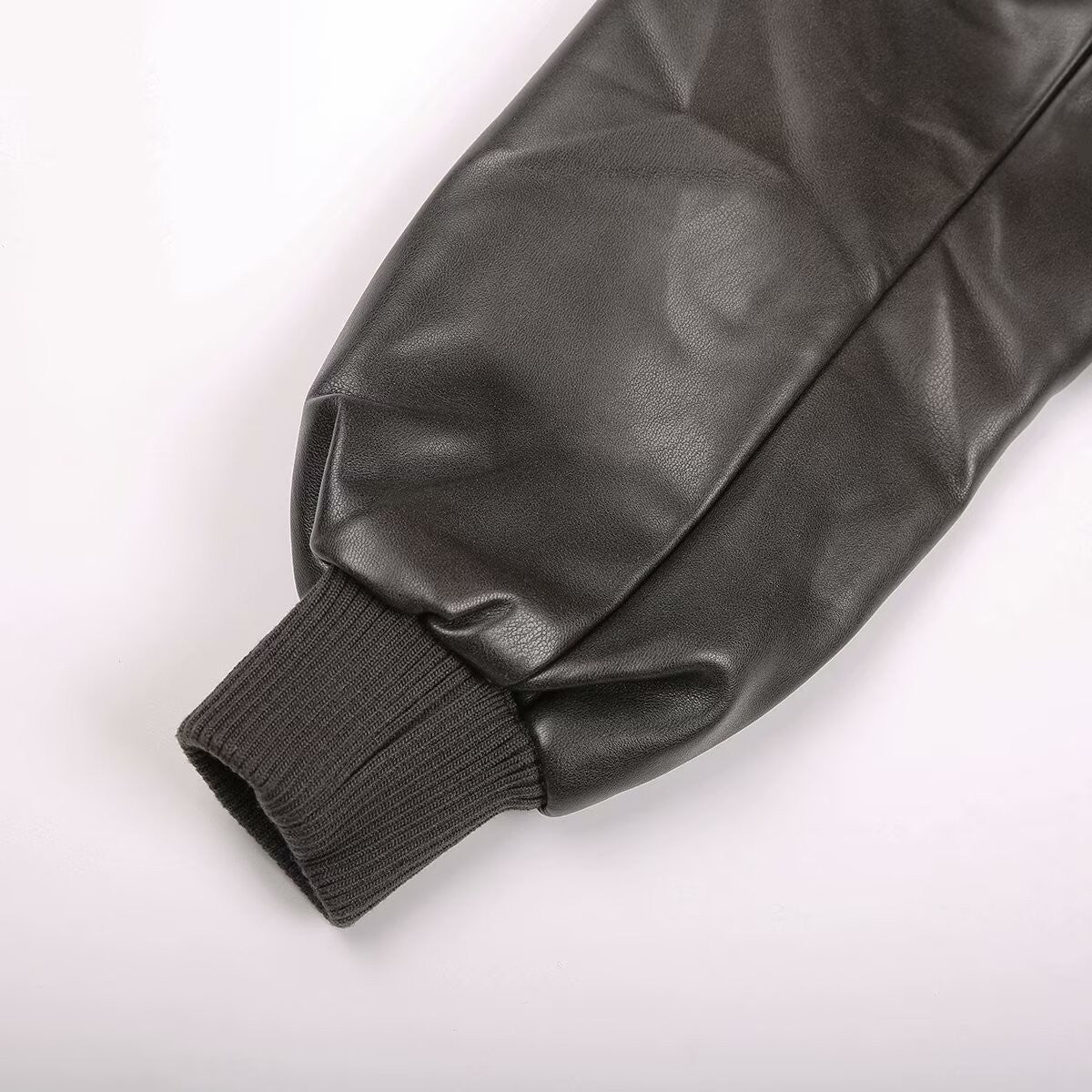 BSK&TRAF Hot Girl Stand Collar Distressed Faux Leather Bomber Jacket 2025 Women's Fashion Commuter Leather Jacket