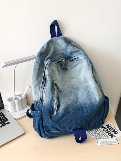 Men's and Women's Backpacks, Student Schoolbags, Large-Capacity Washed Denim Bags