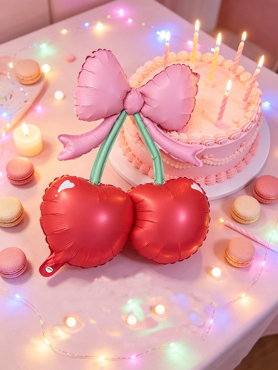 2/4PC Cherry Party Foil Balloons Red Berries And Green Leaves Pattern Girls' Birthdays Summer Parties Dessert Table Decorations
