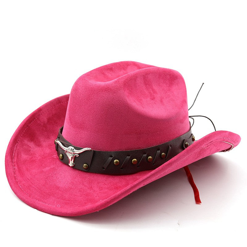 Ox Head Suede Western Cowboy Hats  Man Cowgirl Top Hats for Party Vintage Garden Hat  Cowboy Accessories Woman  Cosplay Hat