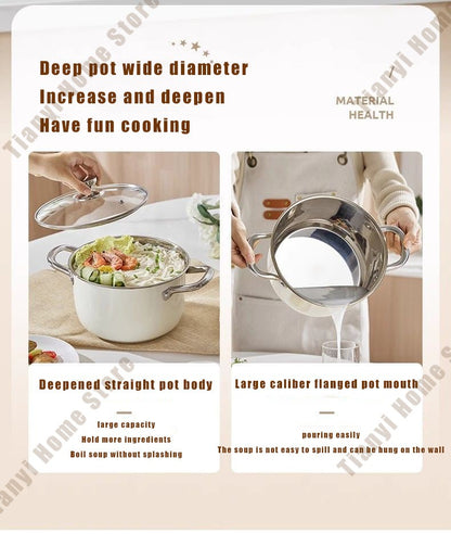 304 Stainless Steel Soup Pot Non-stick Frying Pan with lid Home Hot Pot Induction Cooker Gas Stove wok Food Supplement Milk Pot