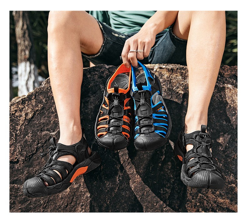 New Summer Genuine Leather Men Sandals Fashion Design Breathable Casual Shoes Men Soft Bottom Outdoor Beach Sandals Big Size 48