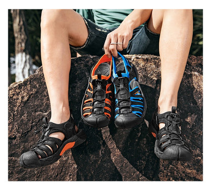 New Summer Genuine Leather Men Sandals Fashion Design Breathable Casual Shoes Men Soft Bottom Outdoor Beach Sandals Big Size 48