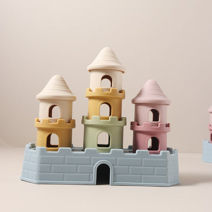 Conjunto de Brinquedos de Mordedor para Bebês com 8 Peças - Conjunto de Blocos de Construção de Castelo em Silicone, Acalma Gengivas Doloridas, Empilhador Sensorial Mastigável Livre de BPA