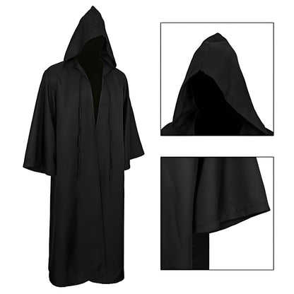 Black Cape Black Cloak Jedi Warrior Costume for Adults, Vampire Cape with Hood, Adult Halloween Cosplay Vampire Christmas Party