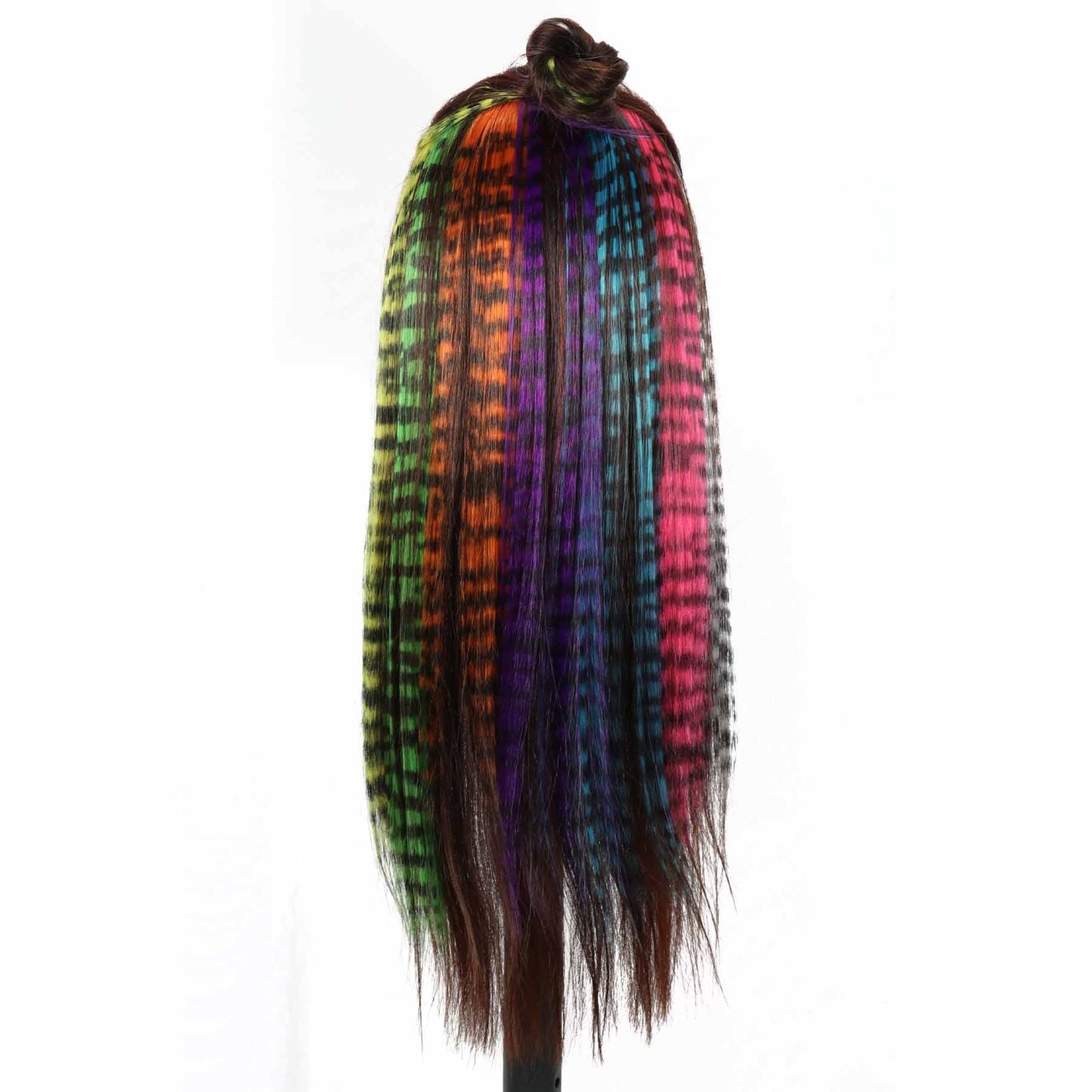 Aplique de Cabelo Sintético 18" Longo Liso Feminino de Alta Temperatura Clip In Extensão de Cabelo Peruca de Pena Azul Rosa Colorido