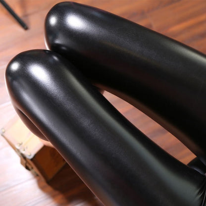 BIVIGAOS Fashion Women PU Leather Pants Elastic High Waist Winter Leggings Slim Velvet Leather Leggings Skinny Fleece Trousers