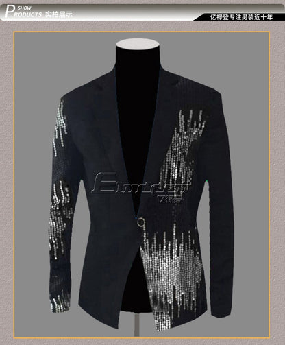 HOO 2025 Men's Color Matching Casual blazer Fashion Host Performance Sequined Dress
