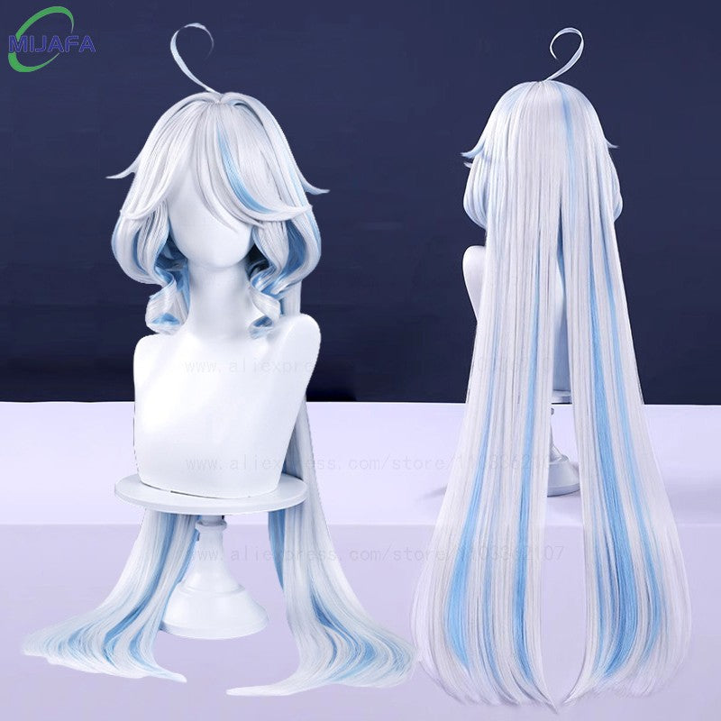 Really High Quality Fontaine Focalors Cosplay Wig Long Short Furina Wigs Blue White Curly Heat Resistant Hair Anime Wigs +WigCap