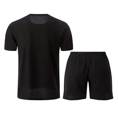 2-Piece Men's Summer Quick drying Sports Suit Loose And Breathable Short Sleeved T-shirt Running And Fitness Black Pocket Shorts
