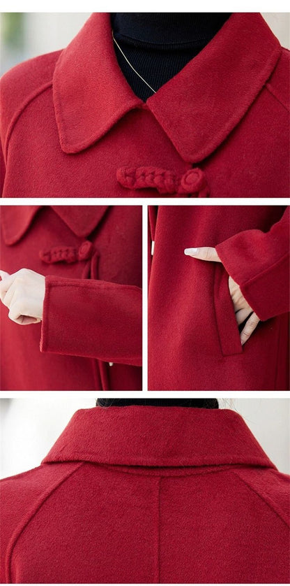High Quality Woolen Coat Women 2025 Autumn Winter New Cloak Long Wool Jacket Chinese Retro Buckle Ladies Overwear Korean Outcoat