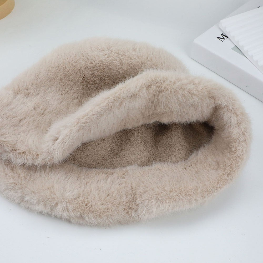 Hot Sale Fluffy Faux Fur Bucket Hats Women Warm Thick Plush Winter Hat Lady Fashion Fisherman Cap Korean Furry Bucket Hat Y2k