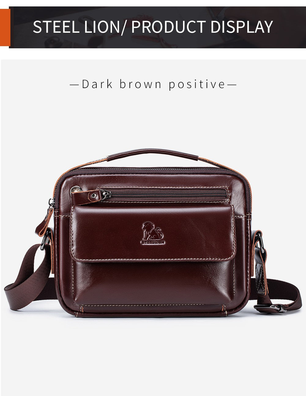 STEEL LION top layer cowhide men's single shoulder diagonal cross bag casual sports horizontal mobile phone bag genuine leather