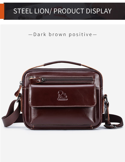 STEEL LION top layer cowhide men's single shoulder diagonal cross bag casual sports horizontal mobile phone bag genuine leather