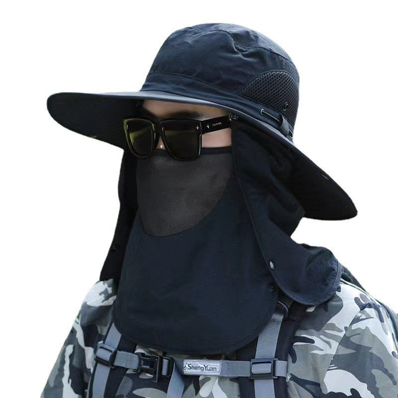 Chapéu Pescador Masculino de Verão com Lenço de Pescoço, Proteção Solar, Montanhismo, Pesca, Respirável, com Lenço Protetor de Sol