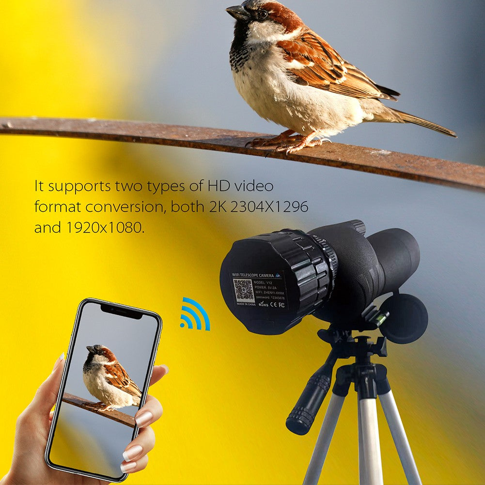 Novo Microscópio V12 Wifi HD Câmera Ocular Eletrônica 2K 4 Milhões Ocular Óptica para Lunetas de 25mm-50mm Telescópio para Observação de Pássaros