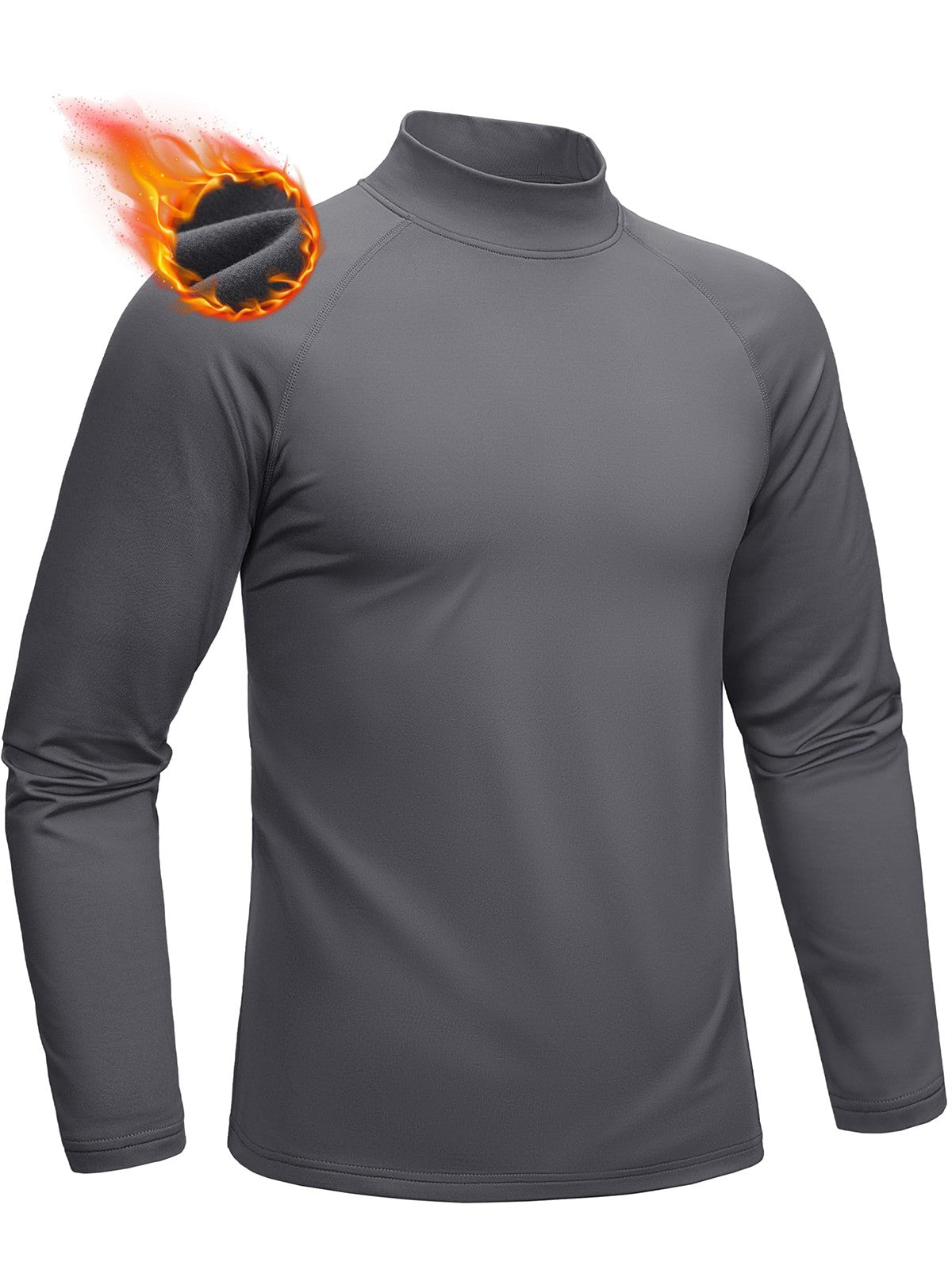 TACVASEN Mock Neck Thermal T-shirts Mens Micro-fleece Lined Long Sleeves Spring Athletic Workout Base Layer Pullover Tops Male