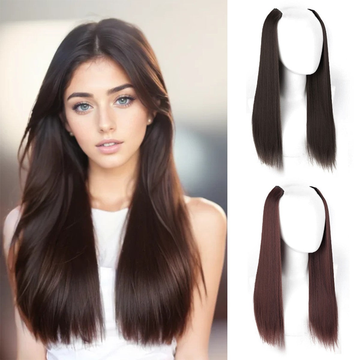 Difei 16-24 inch Synthetic Long Straight Hair Extension Piece Fashion Accessories Women's Clip Hair V-shaped Wig Piece