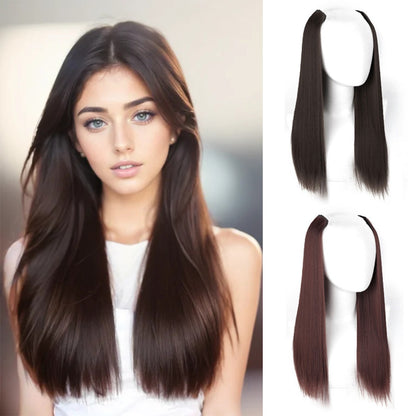 Difei 16-24 inch Synthetic Long Straight Hair Extension Piece Fashion Accessories Women's Clip Hair V-shaped Wig Piece