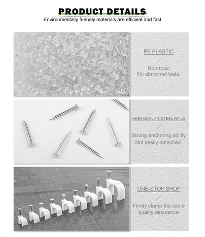 100PCS Circle Nail Clip Wire Management Clamp White Fixing Round Steel Nail Wall Hanging Cable Clips 4/5/6/7/8/9/10/12mm