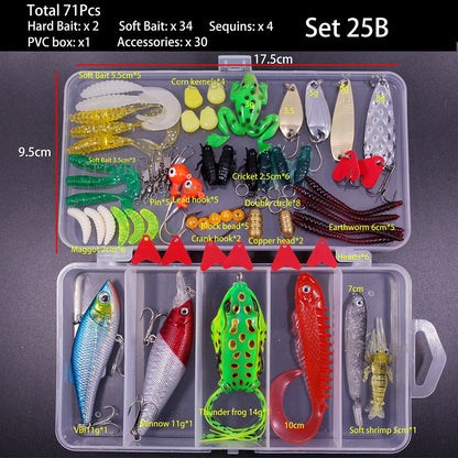 FFLYBG Novo Conjunto Misto de Iscas Artificiais Kit de Iscas Macias e Duras Minnow Jig de Metal Colher Acessórios de Pesca com Caixa Para Baixo Pique Crank