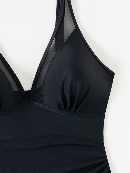 Vigoashely 2025 Solid Mesh Patchwork Swimwear Women Sexy Push Up One Piece Swimsuit Monokini Lady Brazilian Beach Bathing Suit